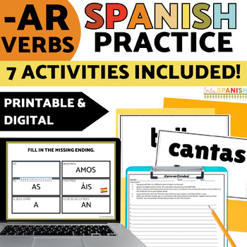 Preview of Spanish Present Tense AR Verbs Regular Verbs Practice Activity Worksheet BUNDLE