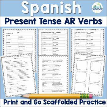 Preview of Spanish Present Tense -AR Verbs conjugation practice worksheets