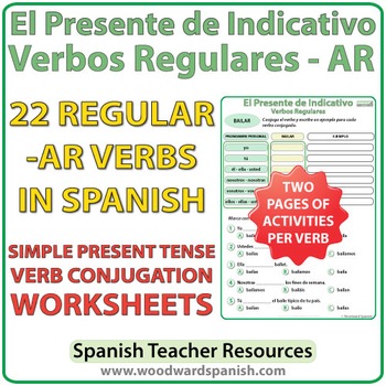 Preview of Spanish Present Tense Conjugation Worksheets - Regular AR Verbs