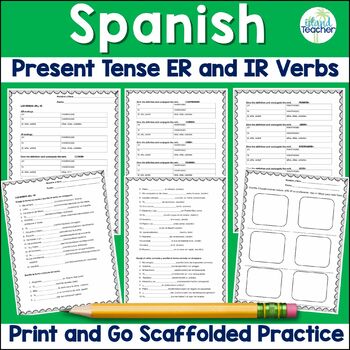 Preview of Spanish Worksheets Present Tense ER IR Verbs Scaffolded Conjugation Practice
