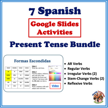 Preview of Spanish Present Tense Google Slides Activities Bundle