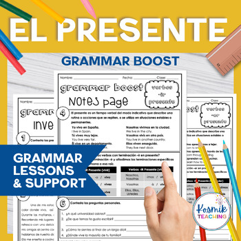 Preview of Spanish Present Tense Grammar Lesson Bundle: AR, ER, IR Verbs | El Presente
