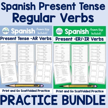 Preview of Spanish Present Tense Regular Verbs Practice Conjugation Worksheets AR ER IR