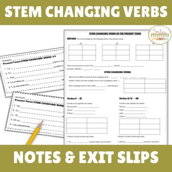 Preview of Spanish Present Tense Stem Changing Verbs Notes and Formative Assessment