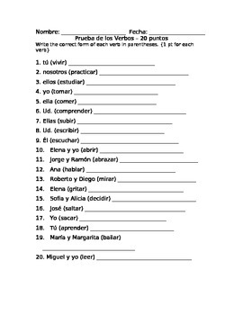 all spanish verb endings quiz