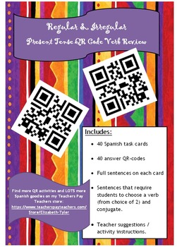 Preview of Spanish Present Tense Verb Review - QR Task Cards