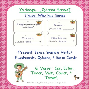 Preview of Spanish Verbs : Ser, Estar, Tener, Vivir, Comer, & Tomar