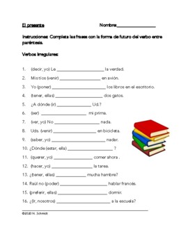 Preview of Spanish Present Tense Worksheet or Quiz: Irregular Verbs Only - Presente