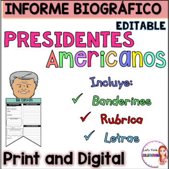 Preview of Spanish Presidents Day Biography report - Book Report - Google Slides