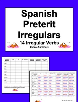 Preview of Spanish Preterite Irregulars Verb Chart - 14 Irregular Preterite Verbs