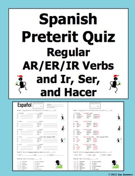 Preview of Spanish Preterite Verb Conjugation Quiz or Worksheet