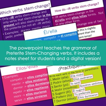 spanish preterite ir stem changing verbs lesson by miss