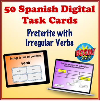 Preview of Spanish Preterite (Irregular Verbs) Digital Task Cards (50 Boom Cards)