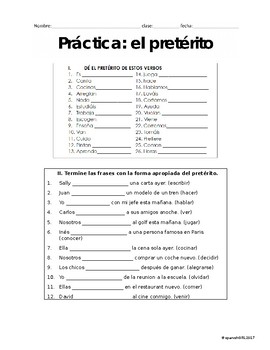 Preview of Spanish Preterite Practice Sheet - No Prep -Printable -All preterites -Translate