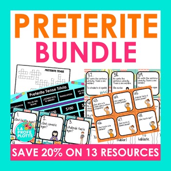 Preview of Spanish Preterite Tense Bundle | Spanish Games Task Cards Quizzes and More