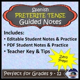 Spanish Preterite Tense - Guided Grammar Notes and Key