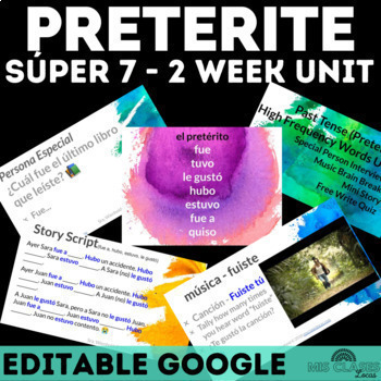 Preview of Spanish Preterite Tense Spanish Unit Super 7 el pretérito High Frequency Verbs