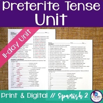 Preview of Spanish Preterite Tense Unit - el pretérito lessons, activities, print digital
