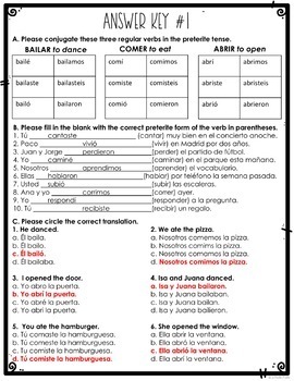 spanish preterite tense worksheet quiz