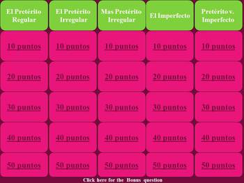 Spanish Preterite And Imperfect Review Categories Game Tpt
