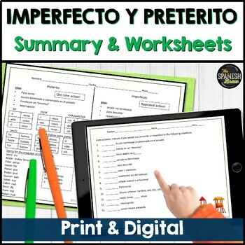 Preview of Spanish Preterite v. imperfect summary of conjugations and uses