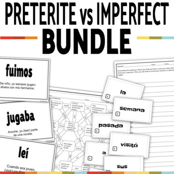 Preview of Spanish Preterite vs Imperfect Practice Activities Worksheets Review Game BUNDLE