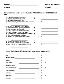 Spanish Preterite vs Imperfect Practice Worksheet by Carrie Halladay