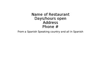 Preview of Spanish Project: Menu/food (Create a Menu) Template