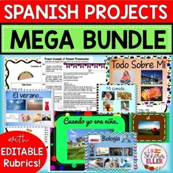 Preview of Spanish Projects MEGA BUNDLE Editable Rubrics | Back to School
