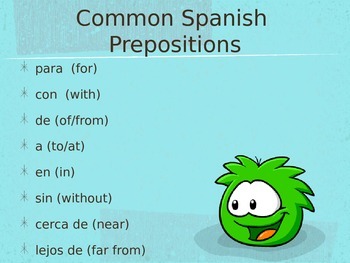 Spanish Pronouns After Prepositions PowerPoint Slideshow Presentation