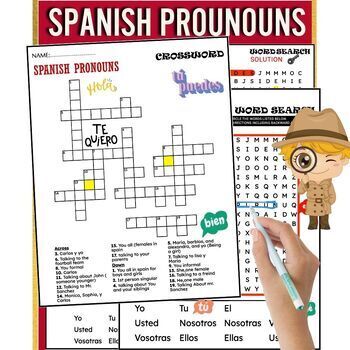 Preview of Spanish Prounouns Worksheets ,Word Search & Crosswords-Pronombres Gramatica ES