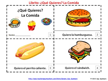 Preview of Spanish Food Emergent Readers - La Comida - ¿Qué Quieres?