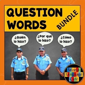 Preview of SPANISH QUESTION WORDS BUNDLE ⭐ Activities Signs Songs Quiz Video Interrogatives