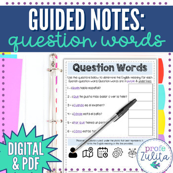 Preview of Spanish Question Words Guided Notes for Students | Digital & PDF