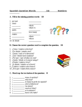 Preview of Spanish Question Words / Interrogatives Worksheet / Quiz (Interrogativos)