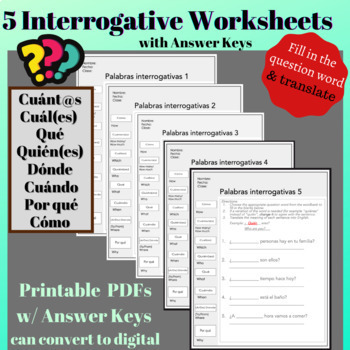 Preview of Spanish Question Words PDF 5 Warm-ups Worksheets Set 1
