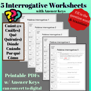 spanish question words pdf 5 warm ups worksheets set 1 by exhale spanish