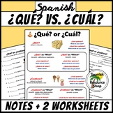 Spanish Question Words Que vs. Cual Notes and Practice Worksheets