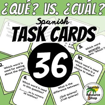 Preview of Spanish Question Words Que vs. Cual Task Cards
