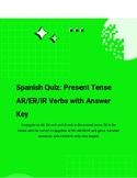 Spanish Quiz - Regular AR/ER/IR Verbs with Answer Key