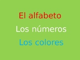 Spanish Quiz over alphabet, colors, and numbers Powerpoint
