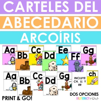 Spanish Rainbow Alphabet Posters! White Background Option Included!