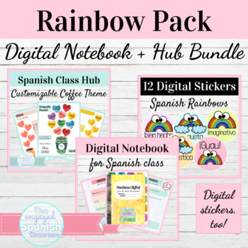 Preview of Digital Interactive Notebook Template for Spanish Class | Rainbow Bundle Pack