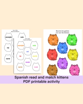 Preview of Spanish Read and Match Kittens Colors Activity, Sorting, Montessori, Puzzle, Fun