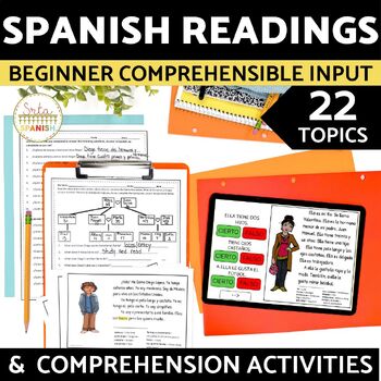 Preview of Spanish Reading Comprehension Passages and Worksheets for Spanish 1 & Spanish 2