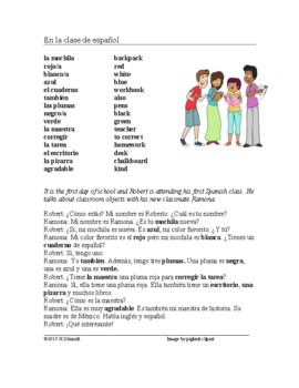 Preview of En la clase de español Lectura - Easy Spanish Script + Worksheet
