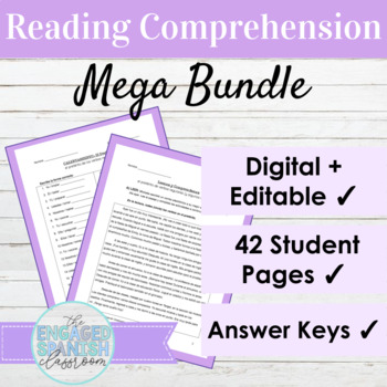 Preview of Spanish Reading Comprehension Activities Mega Bundle | Editable and Digital