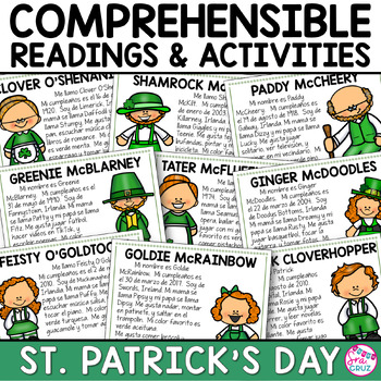 Preview of St. Patrick's Day Spanish Reading Comprehension Passages Activities San Patricio