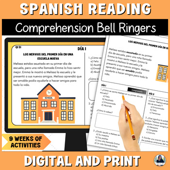 Preview of Spanish Reading Comprehension Bell Ringers & Activities for Bilingual Students