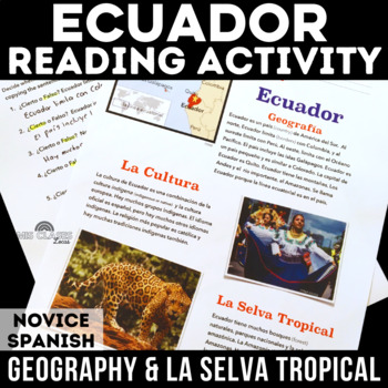 Preview of Spanish Reading Comprehension Ecuador, Geography y La selva tropical - Earth Day